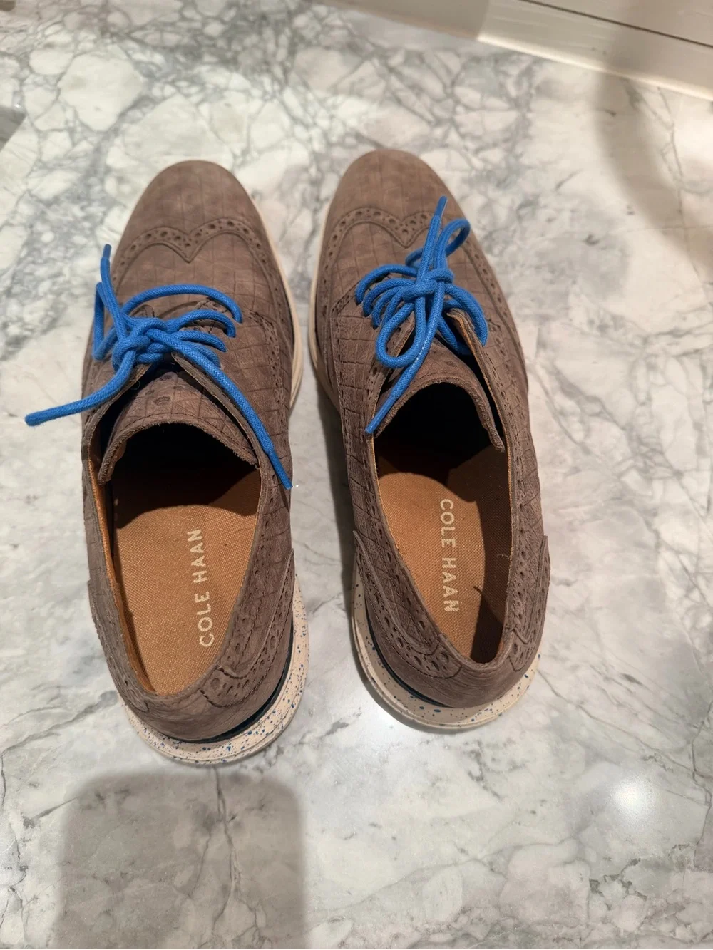 Cole Haan Men's Brown Brogue Derby Shoes with Blue Laces - like new. Worn once